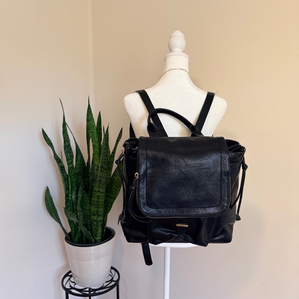 Urban Expressions | Black Vegan Leather Backpack - Picture 12 of 12